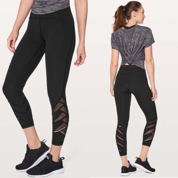 Lululemon Womens 6 Motionful 7/8 Tight Black Legging 25" Mesh W5ARQS Athletic - Picture 1 of 6
